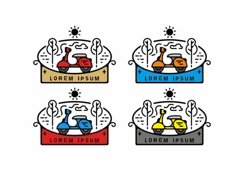 Colorful scooter line art badge illustration vector