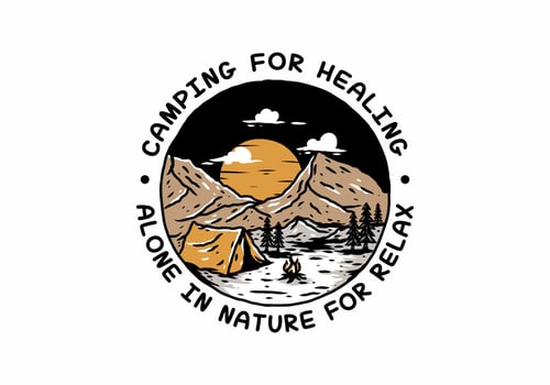 Colorful vintage illustration of mountain camping vector