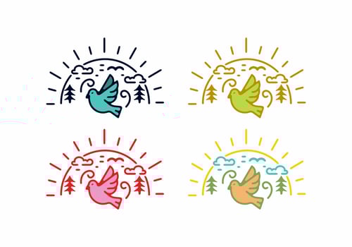 Colorful vintage line art bird in nature vector