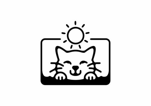 Cute cat and sun line art illustration vector
