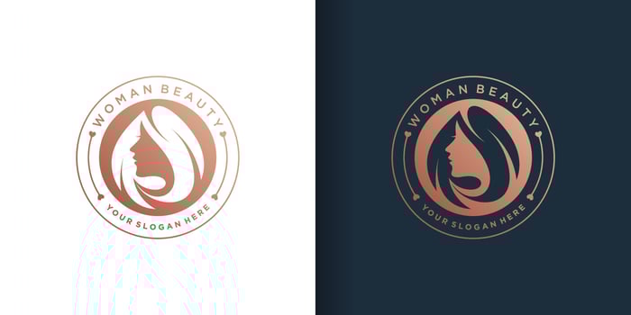 Woman logo with gradient emblem concept and business card design template, salon, beauty, hair, Premium Vector
