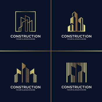 Golden construction logo collection, building, gold, architect, modern, abstract, Premium Vector