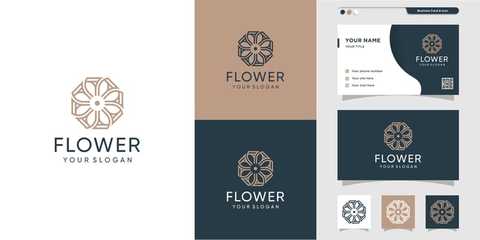 Modern flower logo and business card design. Beauty, fashion, salon, business card, icon, Premium Vector