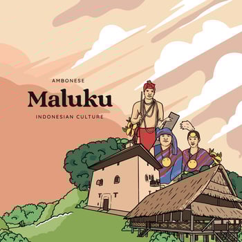 Set Maluku Illustration. Hand drawn Indonesian cultures background vector