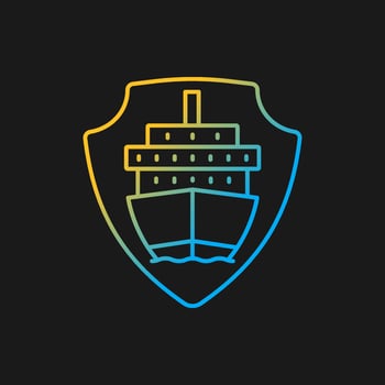 International marine shipping vessel protection gradient vector icon for dark theme. Safe deliverygoods by sea. Thin line color symbol. Modern style pictogram. Vector isolated outline drawing