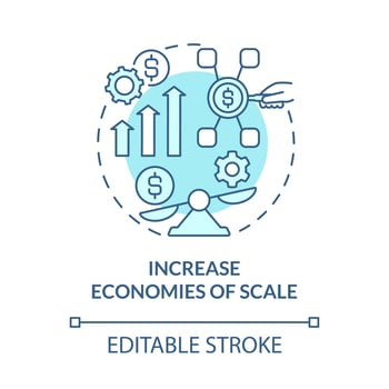 Increase economies of scale blue concept icon. Importance of expansion abstract idea thin line illustration. Costs, values. Efficient growth. Vector isolated outline color drawing. Editable stroke