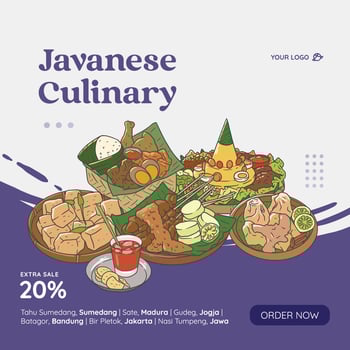 Javanese cuisine hand drawn illustration vector. Indonesian food set collection for social media post template vector