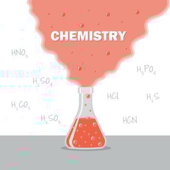 Chemical Laboratory Flask with Liquid and Bubbles Reaction in Flask vector
