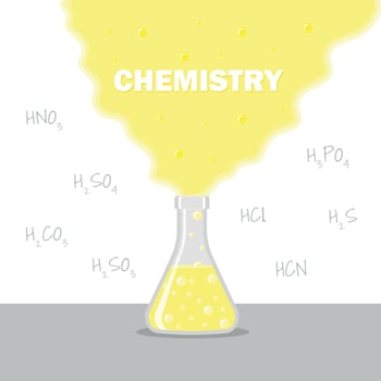 Chemical Laboratory Flask with Liquid and Bubbles Reaction in Flask vector