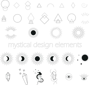 Set of Mystical Elements for Design vector