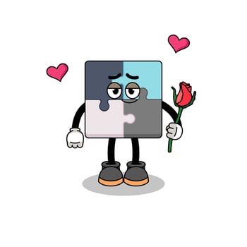 jigsaw puzzle mascot falling in love vector