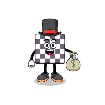 chessboard mascot illustration rich man holding a money sack vector