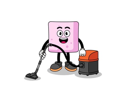 Character mascot of marshmallow holding vacuum cleaner vector