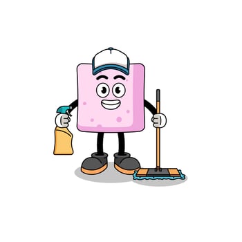 Character mascot of marshmallow as a cleaning services vector