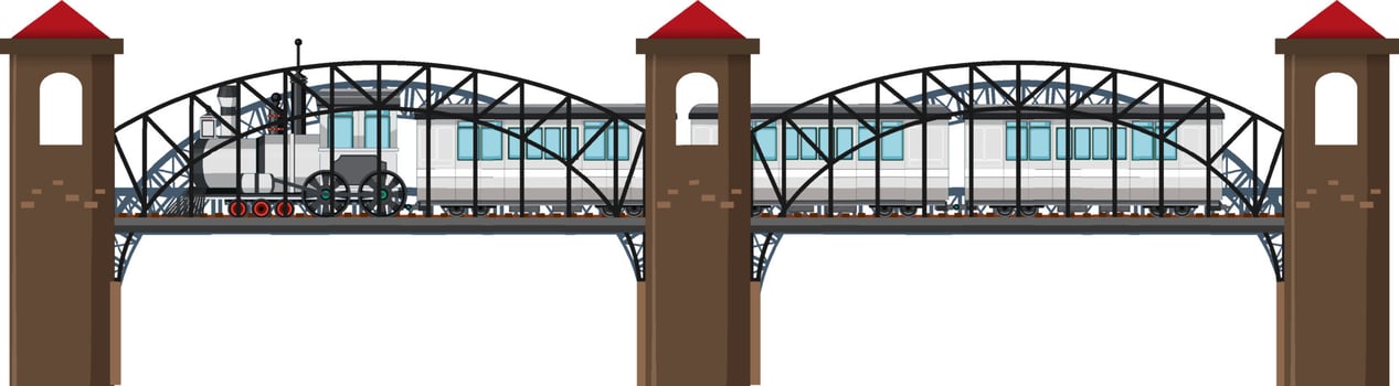 Isolated steam locomotive on bridge vector