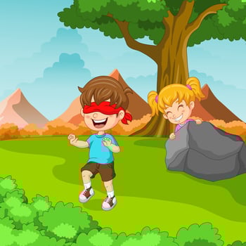 Children playing hide and seek in the park vector