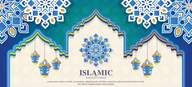 colorful ramadan kareem arabic background with mandala style vector