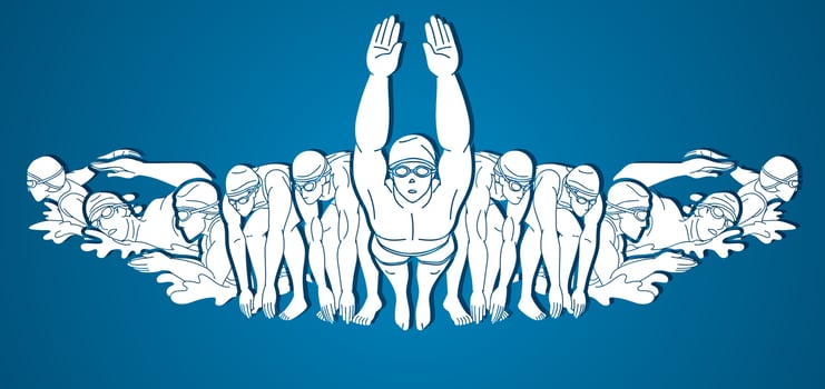 Silhouette Swimming Group of Swimmer Action vector