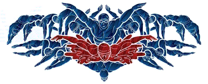 Group of Swimmer Action vector