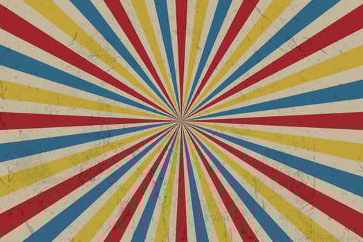 Abstract colorful vintage style background with red yellow and blue, twirl pattern. Vector illustration.