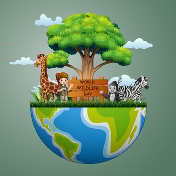World Wildlife Day sign with the explorer boy and girl vector