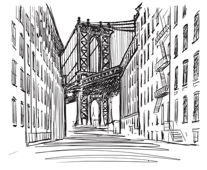 New York bridge, sketch illustration vector