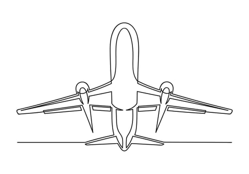 Continuous drawing of one line of an airplane vector