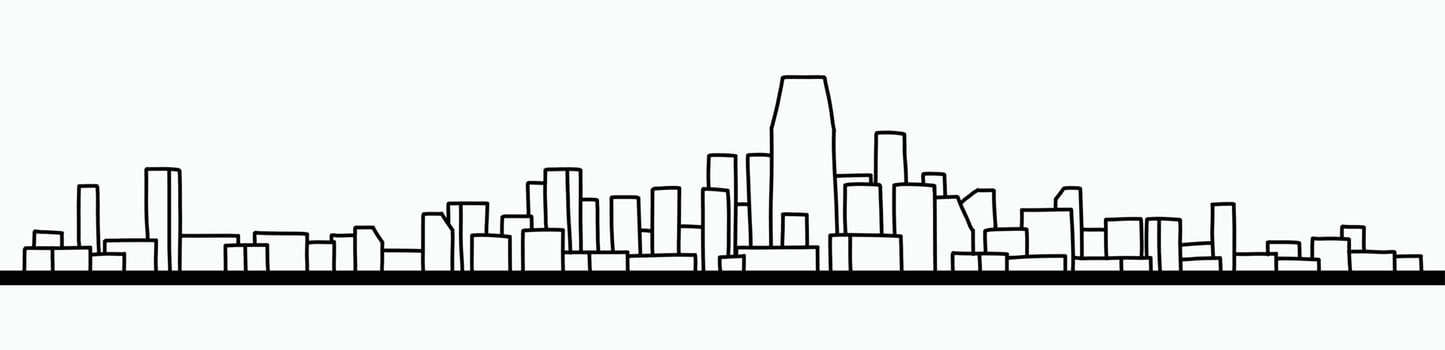 modern cityscape skyline outline doodle drawing on white background. vector