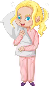 Sleepy Little girl in pajamas on white background vector