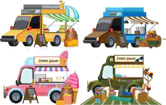 Flea market concept with set of different car boot sales vector