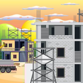 Scene of building construction site vector