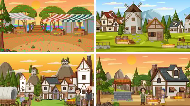 Set of different scene medieval vector