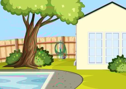 Scene of backyard with a fence vector