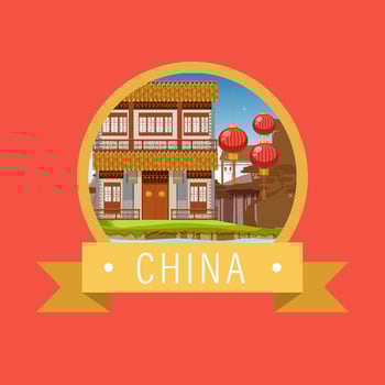 Chinese architecture iconic house building logo vector