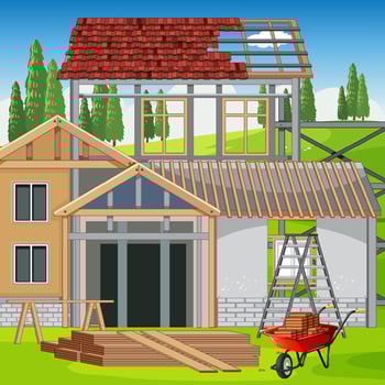 Cartoon scene of building construction site vector