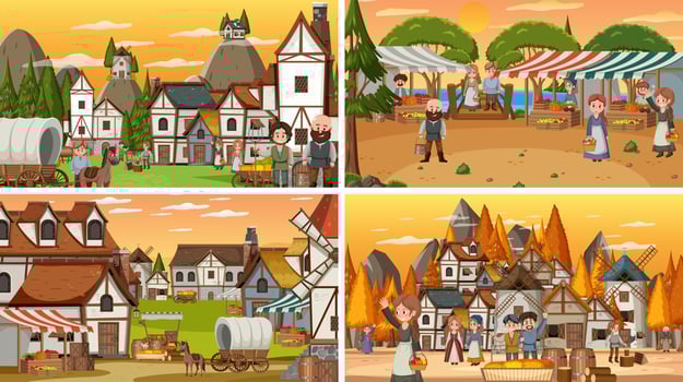 Set of different scene medieval vector