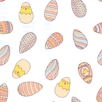 Handdrawn easter seamless pattern with decorated easter eggs , vector illustration