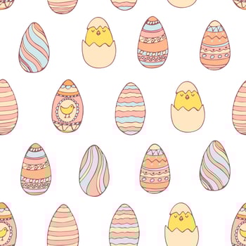 Handdrawn easter seamless pattern with decorated easter eggs , vector illustration