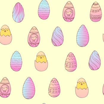 Handdrawn easter seamless pattern with decorated easter eggs , vector illustration