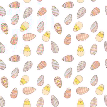 Handdrawn easter seamless pattern with decorated easter eggs , vector illustration