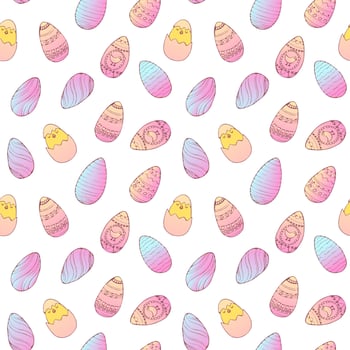 Handdrawn easter seamless pattern with decorated easter eggs , vector illustration