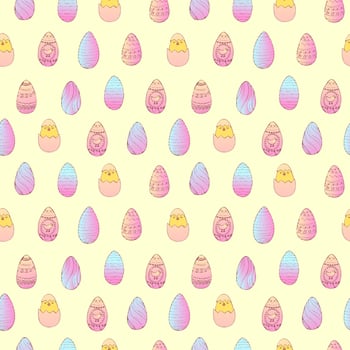 Handdrawn easter seamless pattern with decorated easter eggs , vector illustration