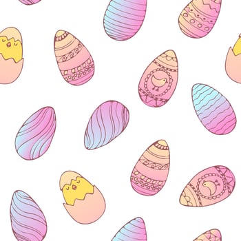 Handdrawn easter seamless pattern with decorated easter eggs , vector illustration