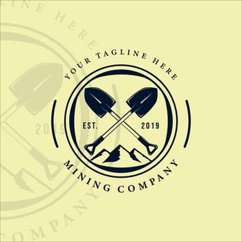 shovel or trowel logo vintage vector illustration design. mining tech equipment traditional logo concept.