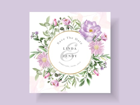 Beautiful purple flowers wedding invitation card template vector