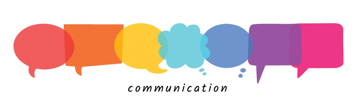 Communication concept. Speech bubbles hand drawn icon collection. Simple bright rainbow colored transparent dialog boxes isolated vector set