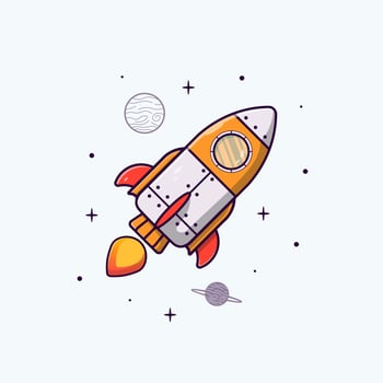 Rocket launch cartoon illustration flat vector isolated object