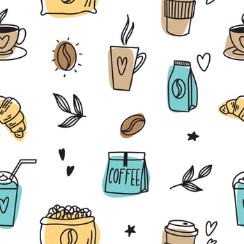 Hand-drawn coffee with buns vector