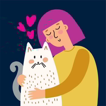 Girl hugs her cat with love vector