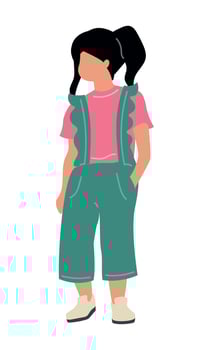 Boyish girl wearing jumpsuit semi flat color vector character